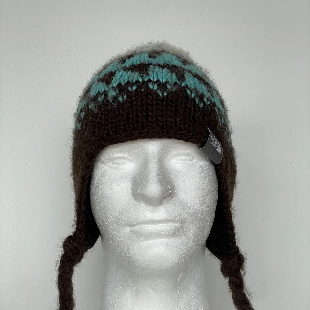 The North Face Chullo Beanie Knit Wool Brown Blue Ski Snowboarding‎ Winter